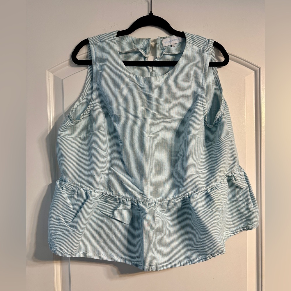 Elizabeth Grace Blue Striped Sleeveless Peplum Top - XL